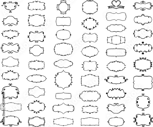 Simple doodle frames set, hand drawn line illustration