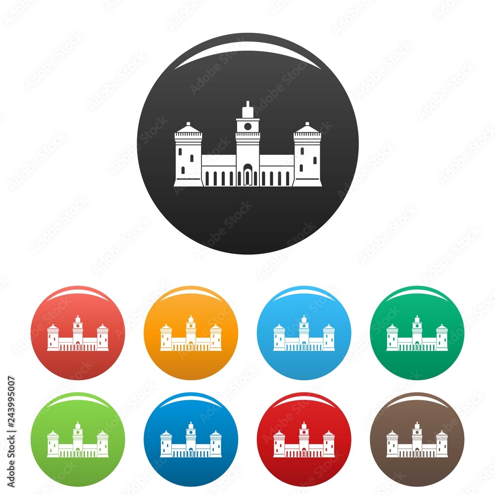 Naklejka premium Old castle icons set 9 color vector isolated on white for any design