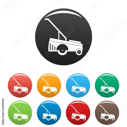 Motor grass cutter icons set 9 color vector isolated on white for any design
