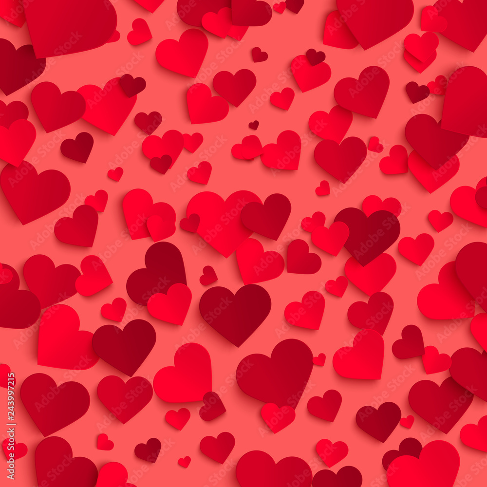 Valentine's day vector background template, red paper hearts on red background Valentine's day vector background template, red paper hearts on red background