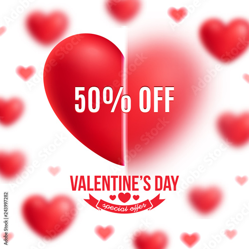 Sale advertisement for Valentine's day, heart banner, vector illustration