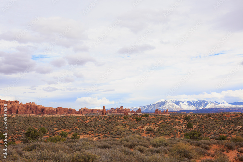 Fototapeta premium Panoramic view of Arches National Park. Moab, Utah,