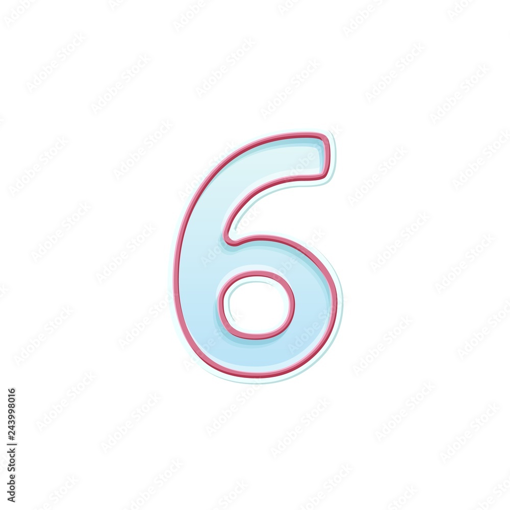 Candle number six. 6 symbol. Cartoon realistic vector candle number for Birthday cakes Candle number six. 6 symbol. Cartoon realistic vector candle number for Birthday cakes