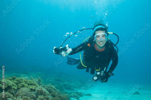 Female Diver in the Deep Blue