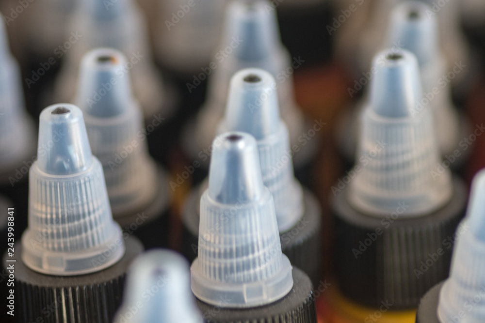 Close up of tattoo ink bottles- Israel Close up of tattoo ink bottles- Israel