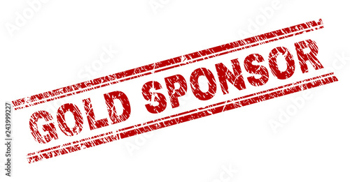 GOLD SPONSOR seal print with corroded texture. Red vector rubber print of GOLD SPONSOR tag with corroded texture. Text tag is placed between double parallel lines.