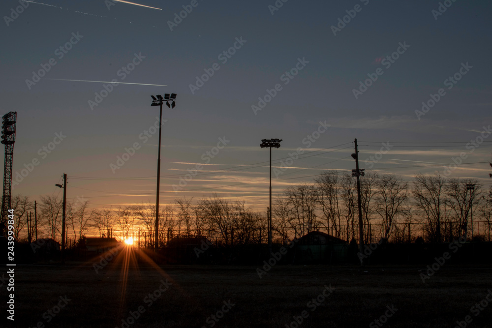 Sunset over sport complex in Kavarna, Bulgaria