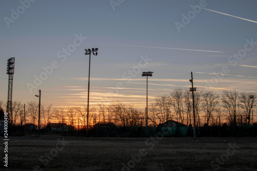 Sunset over sport complex in Kavarna, Bulgaria