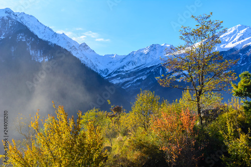 View of Majestic Himalayan mountains in Parvati Valley, Himachal Pradesh India 