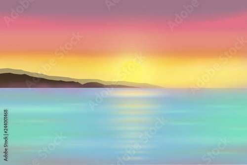 Sunrise over the sea, dawn sky and sun path on the water, template for poster, cover, space for text or design. © Tatiana