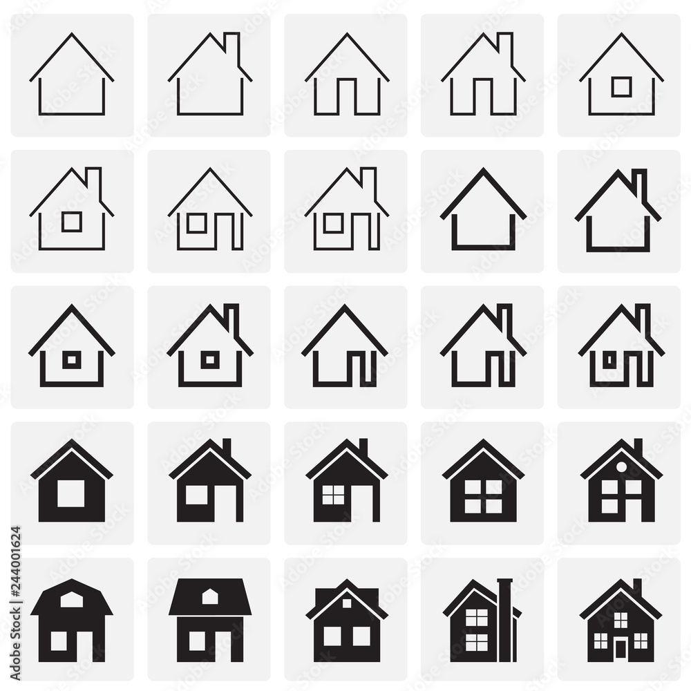 Fototapeta premium Home icons set on squares background for graphic and web design, Modern simple vector sign. Internet concept. Trendy symbol for website design web button or mobile app