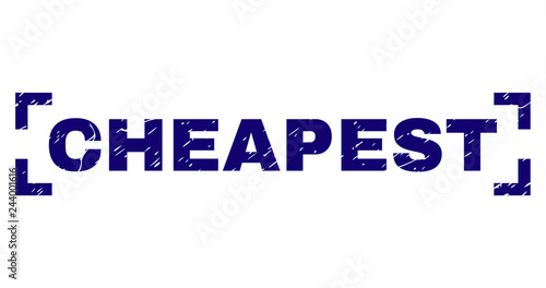 CHEAPEST title seal watermark with grunge texture. Text title is placed between corners. Blue vector rubber print of CHEAPEST with unclean texture.