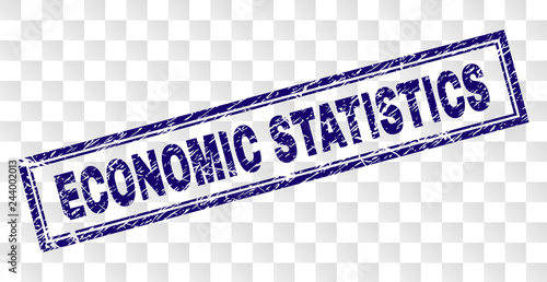 ECONOMIC STATISTICS stamp seal print with rubber print style and double framed rectangle shape. Stamp is placed on a transparent background.