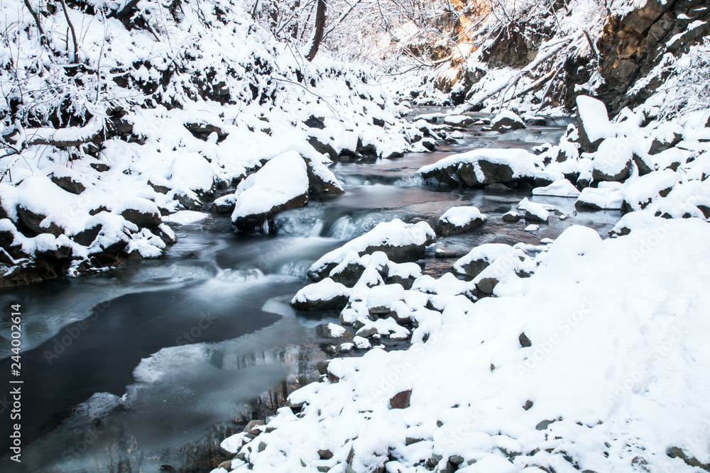 scenic blue color smooth frozen mountain creek scenic blue color smooth frozen mountain creek