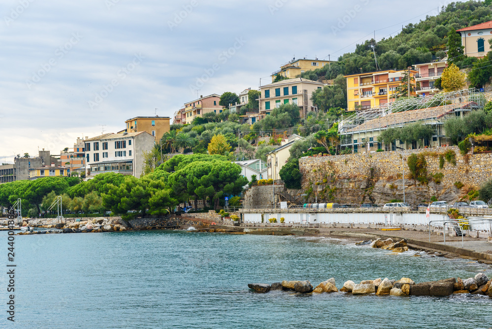 View of Portovenere or Porto Venere town on Ligurian coast. Italy