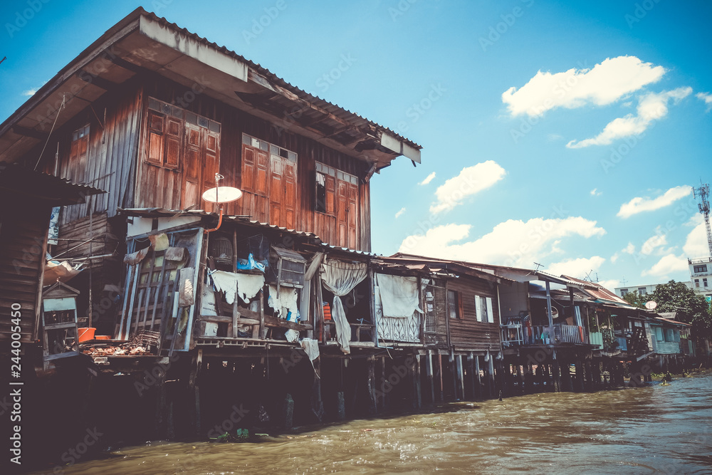 Traditional houses on Khlong, Bangkok, Thailand