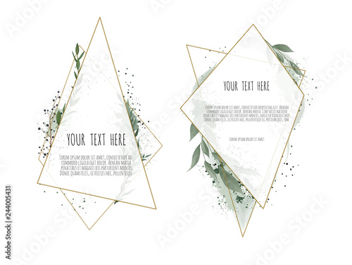 Card with leaves and geometrical frame. Floral poster. photo