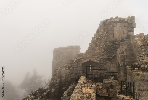 Misty morning in Ajloun Castle, also known as Qalat ar-Rabad, is a 12th-century Muslim castle situated in northwestern Jordan, near to Irbid city photo