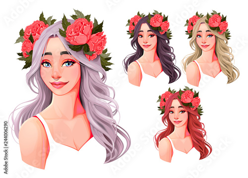 Beautiful girls with flowers on their heads