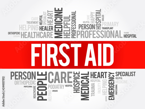First aid word cloud collage, healthcare concept background