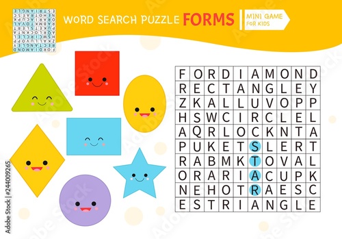 Words puzzle children educational game. Learning vocabulary. Forms.