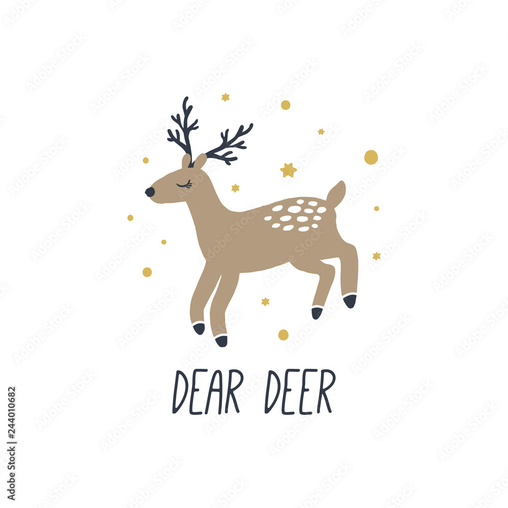 Vector cute deer cartoon illustration, scandinavian style Vector cute deer cartoon illustration, scandinavian style