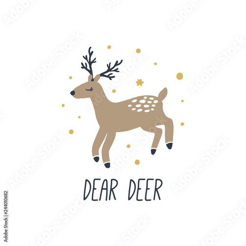 Vector cute deer cartoon illustration  scandinavian style