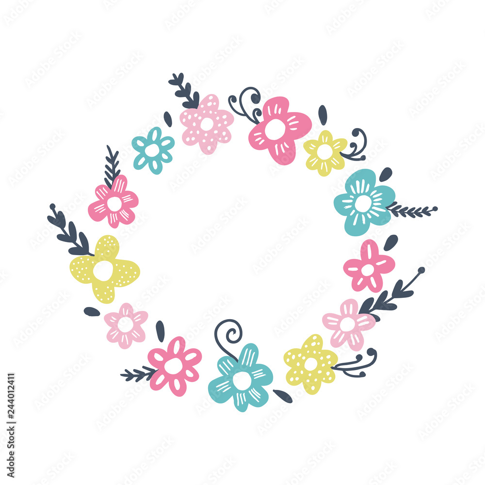 Vector frame template, pastel flowers wreath art