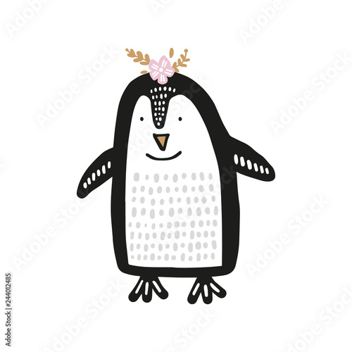 Cute nursery hand drawn little penguin, baby animal print