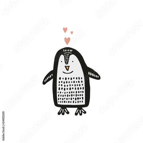 Cute nursery hand drawn little penguin, baby animal print