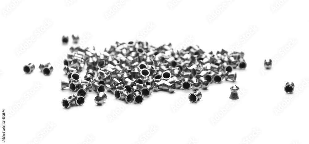 Lead pellets for air rifle isolated on white background and texture Lead pellets for air rifle isolated on white background and texture