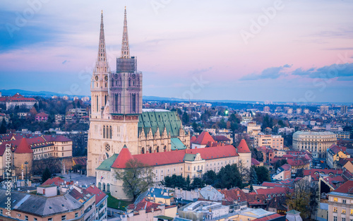 Zagreb cathedral with surrounding town