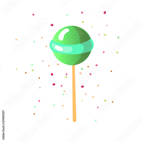 Cute cartoon sweet lollipop icon. Cute colored cartoon lolly icon round form isolated on white background. Sweet caramel and sugar lolipop icon with decoration. Lollipop icon isolated