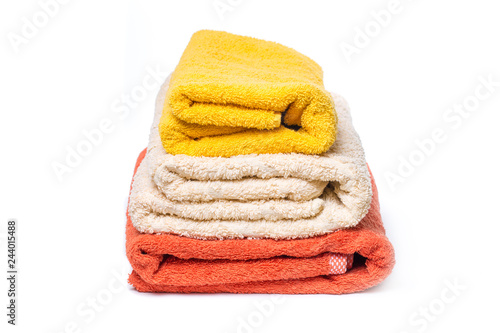 stack of towels isolated on white background.
