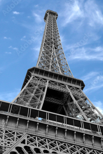 Eiffel Tower with black and white effect but the sky is blue