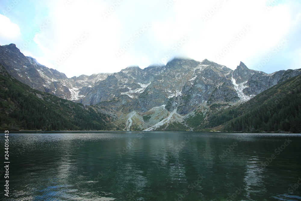 Picturesque mountain lake Sea Eye, the Fish Brook Valley, the Polish side of the Tatra mountains