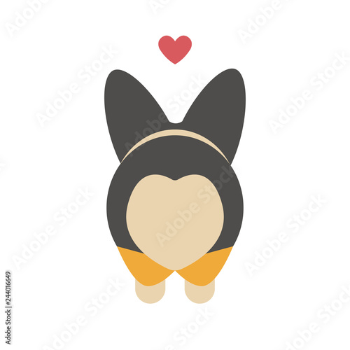 Cute cartoon Valentine Day card for your beloved one. Lovely Corgi dog butt in a form of a heart. Animal print, sticker or vector liiustration.