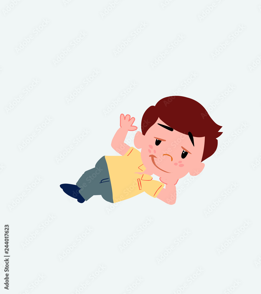 Businessman in casual style lying, greets with a dreamy expression. Businessman in casual style lying, greets with a dreamy expression.