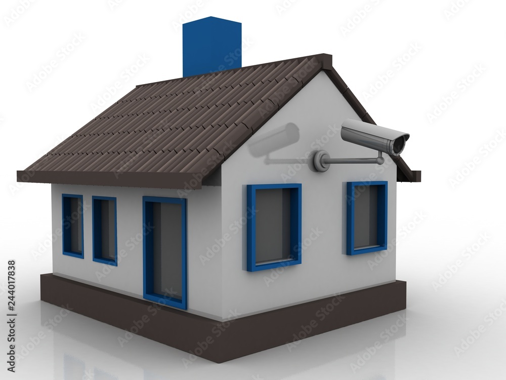3d rendering Surveillance CCTV Security Camera connected house