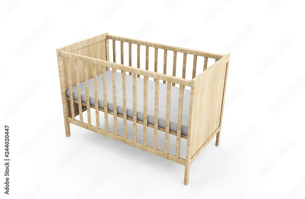 3d render of white wood pull-out children's bed on white background. 3d render of white wood pull-out children's bed on white background.