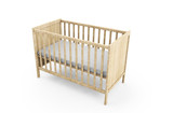 3d render of white wood pull-out children's bed on white background.