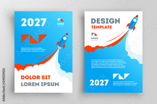 Rocket Flyer Brochure Design Startup. Front and back template design cover. Business flyer size A4 template.