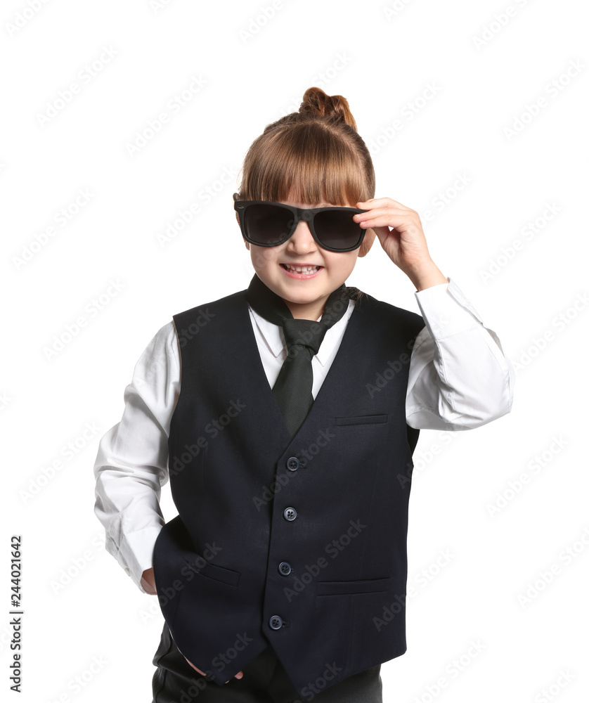 Portrait of cute little security guard on white background Portrait of cute little security guard on white background