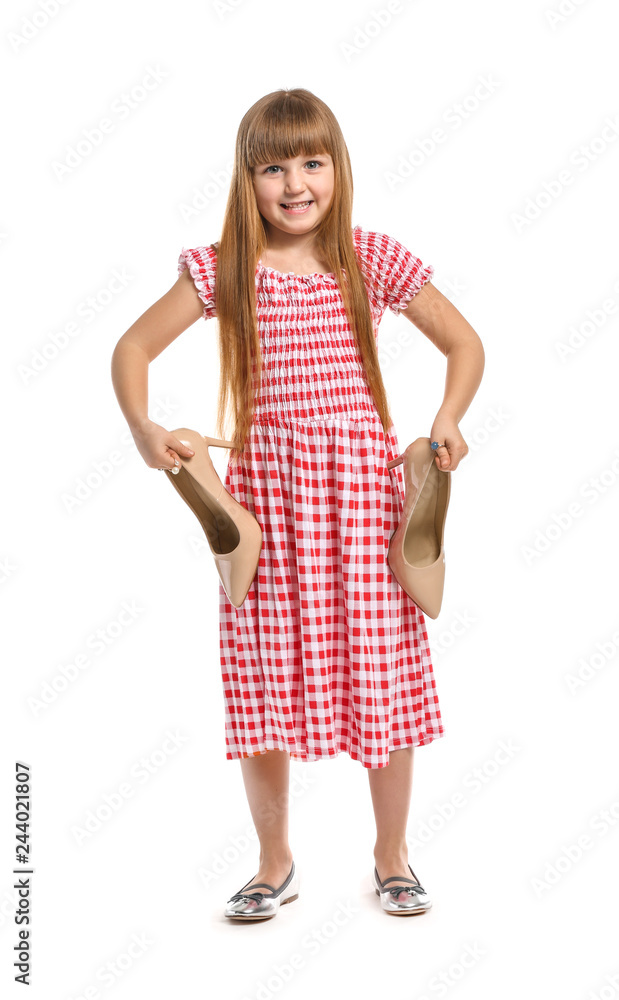 Portrait of cute little fashionista on white background Portrait of cute little fashionista on white background