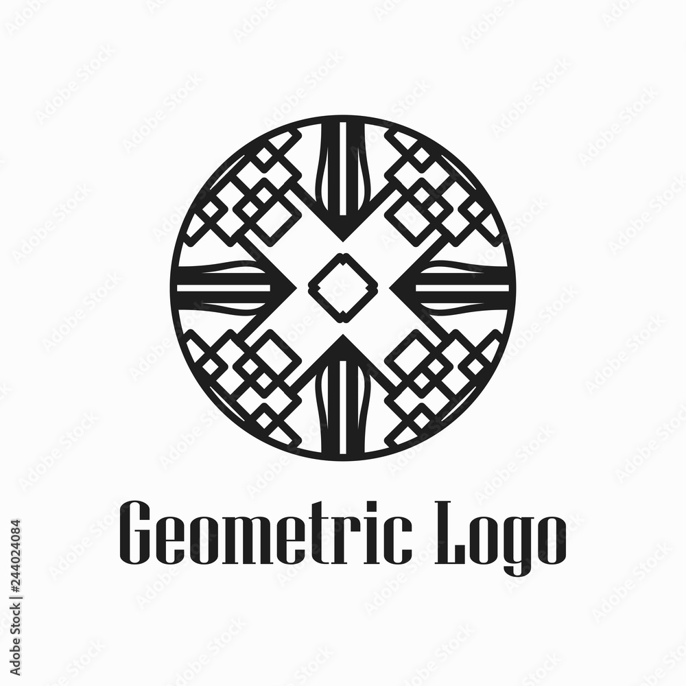 Round abstract geometric logo template design in art deco vintage style. Vector illustration. Round abstract geometric logo template design in art deco vintage style. Vector illustration.