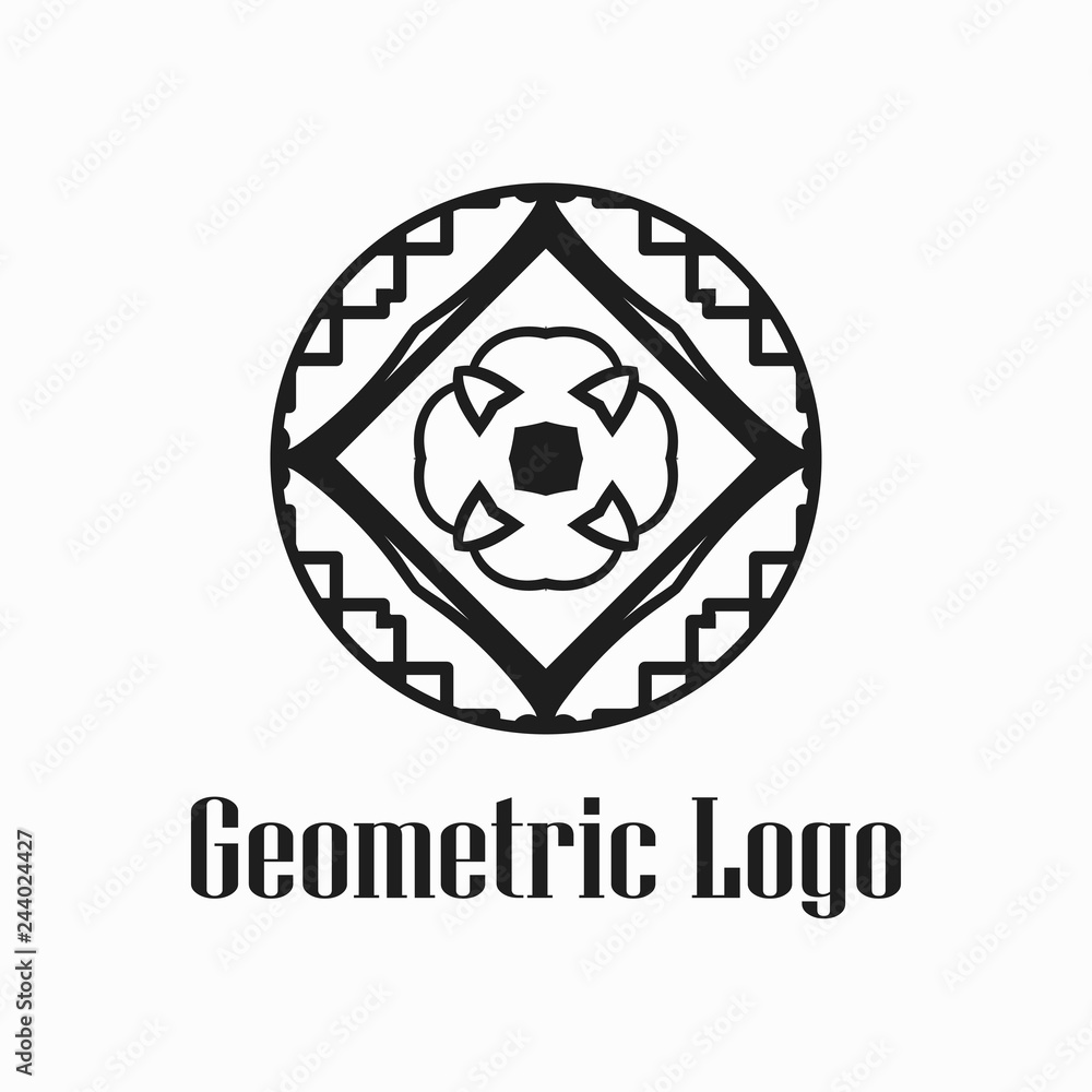 Round abstract geometric logo template design in art deco vintage style. Vector illustration. Round abstract geometric logo template design in art deco vintage style. Vector illustration.