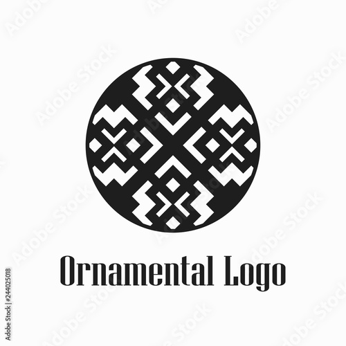 Round abstract geometric logo template design in art deco vintage style. Vector illustration.