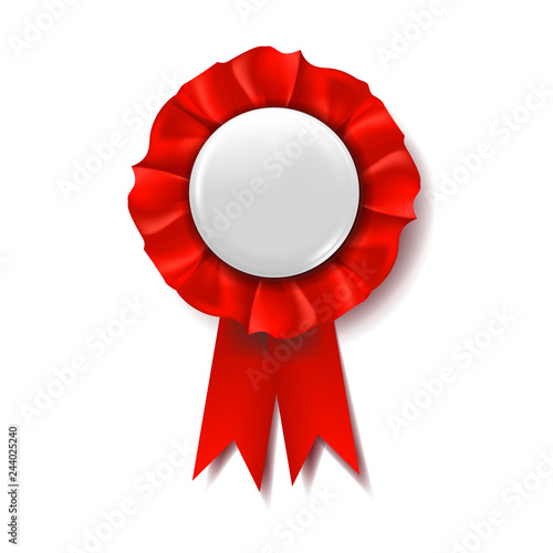 Red Award Ribbon Vector. Winner Badge. Ceremony Design. Poster, Card, Flyer. 3D Realistic Illustration