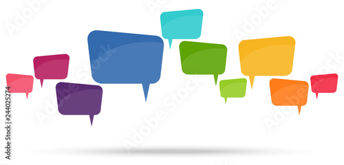 colored speech bubbles in a row