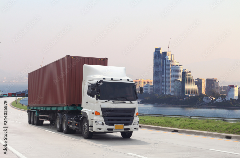 Truck run on road, Drive on road, transportation logistic concept